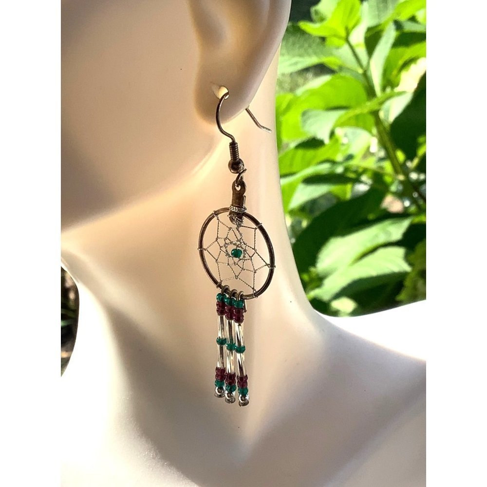 Southwestern Dream Catcher Silver Earrings